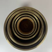 Set of 5 rattan pencil reed and brass plant holder baskets, Italy 1970s