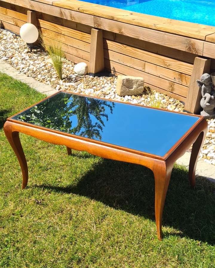 Coffee table exotic wood and glass 50s