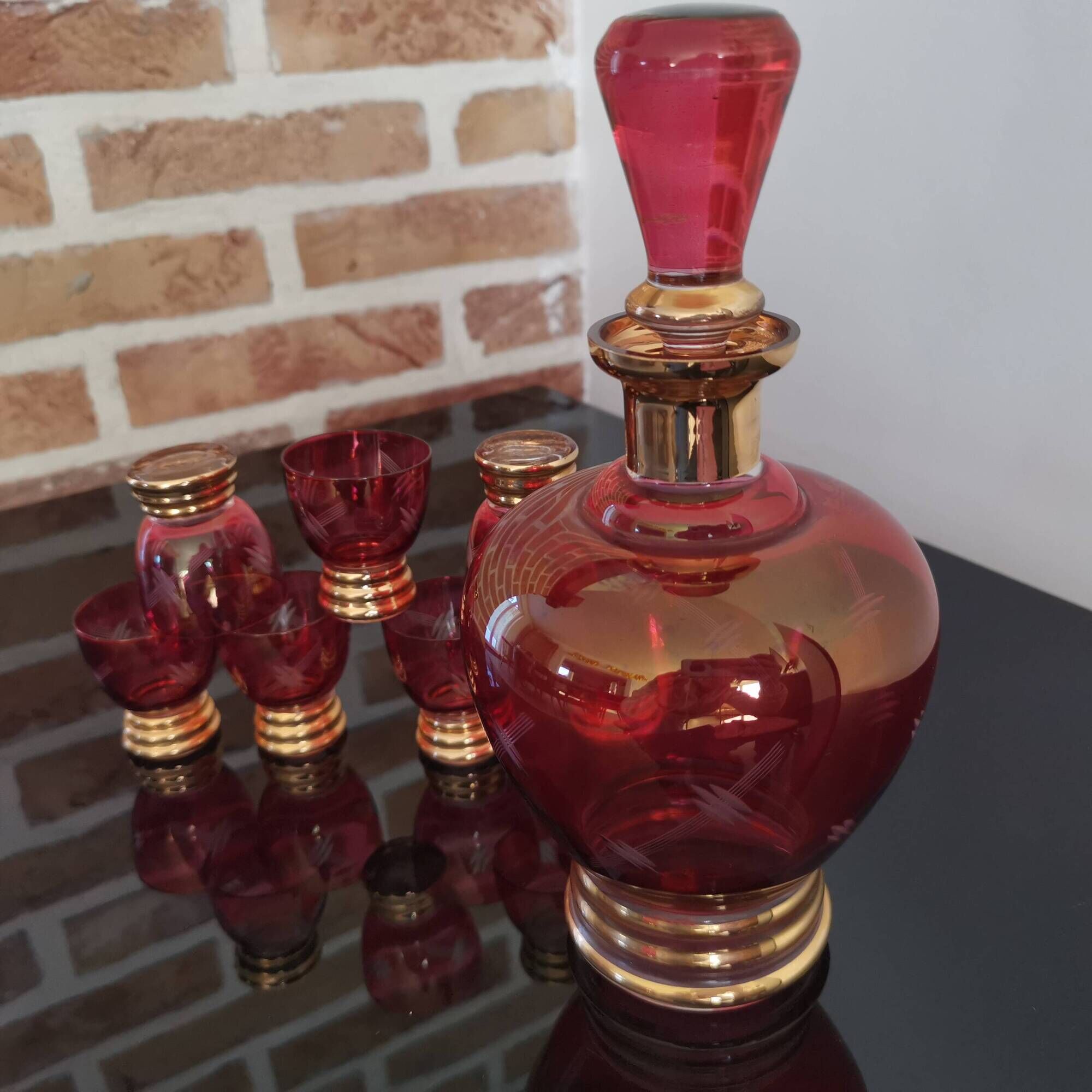 Set of 7 Art Deco glasses and carafe, Verrerie de Monaco Monte Carlo