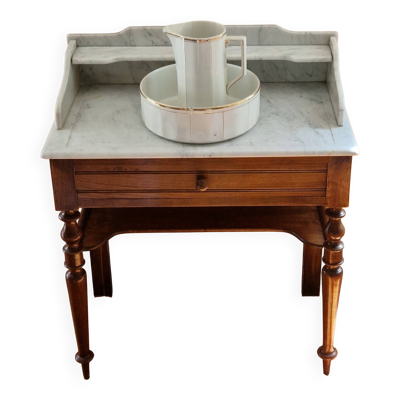Meuble de toilette d'époque Napoléon III en noyer massif et marbre