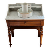 Elegant Napoleon III period washstand in solid walnut and marble.