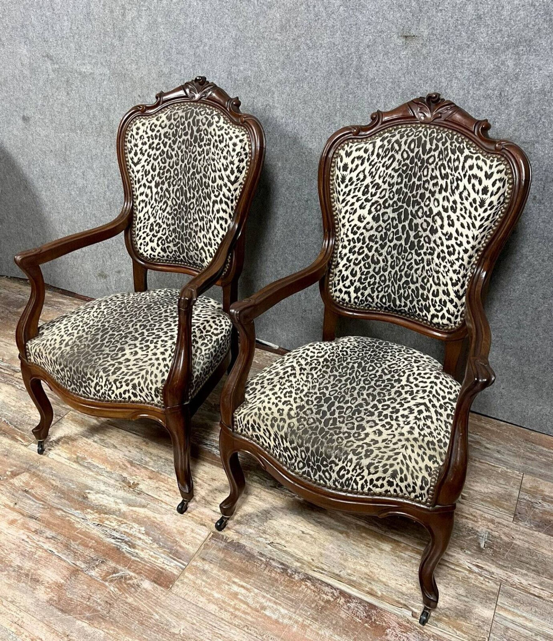 Pair of Napoleon III period curved armchairs in mahogany circa 1850