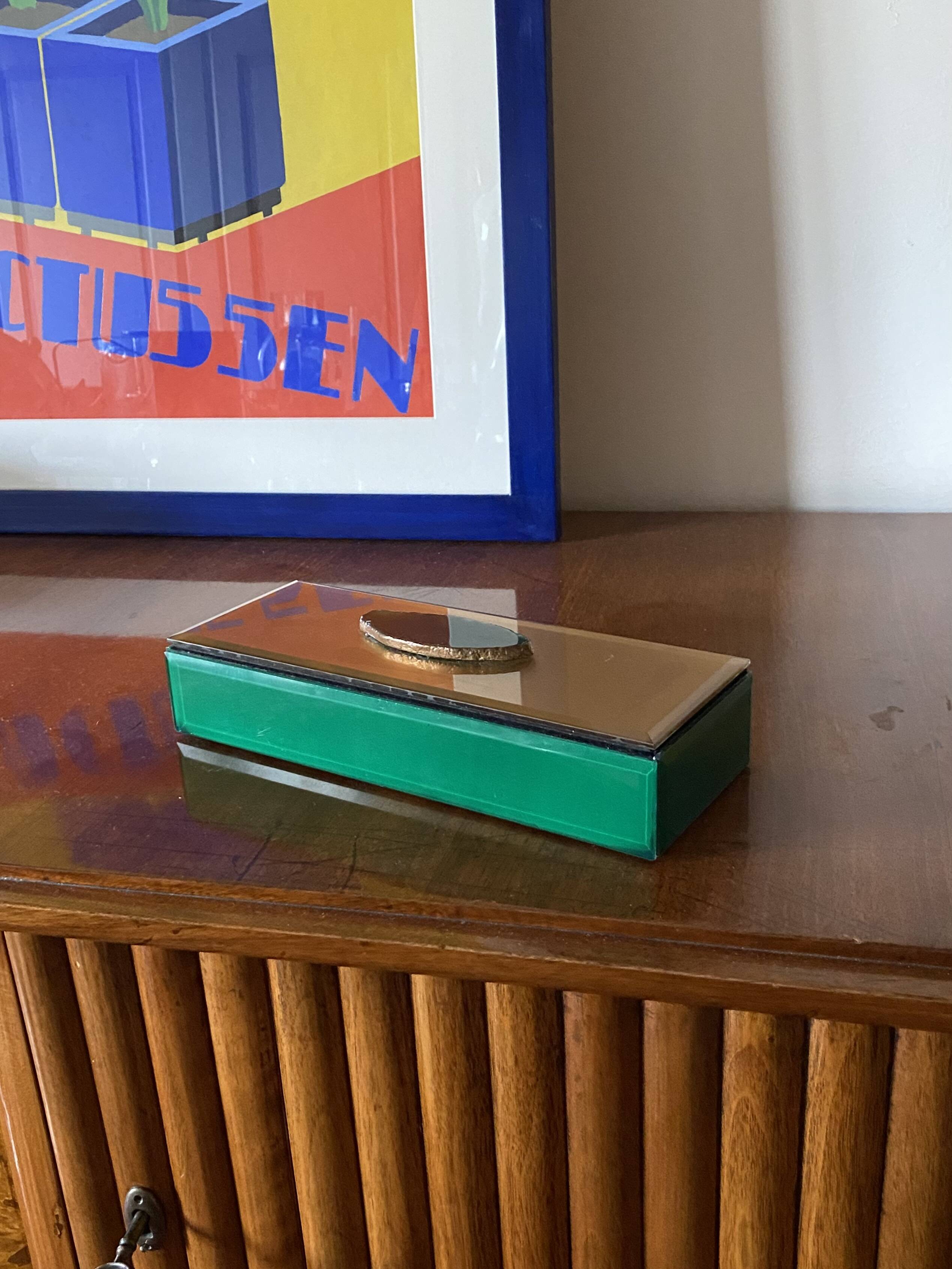 Green glass Jewelry Box, Italy 1980s