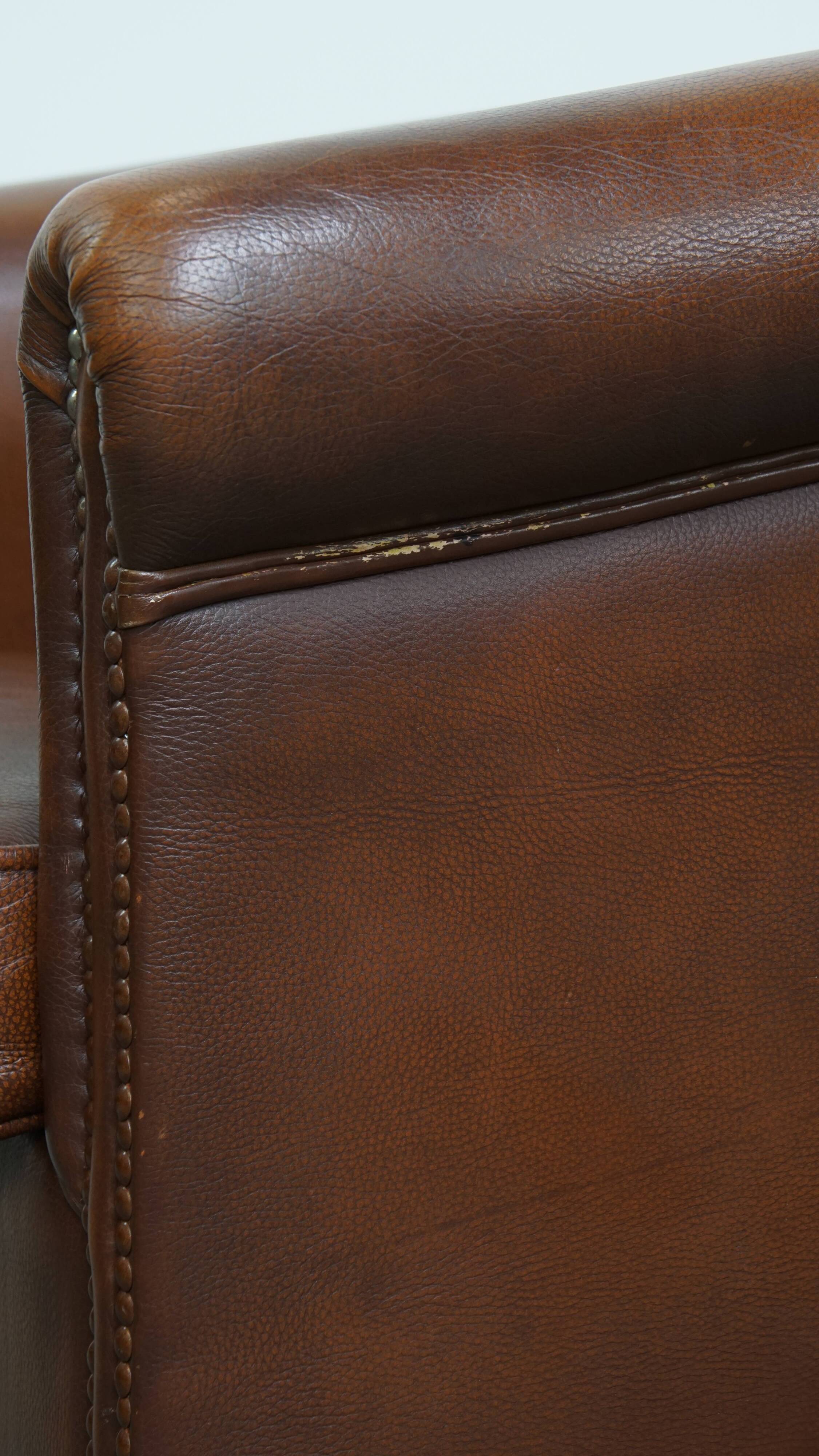 Brown Cowhide Leather Club Chair in English Style
