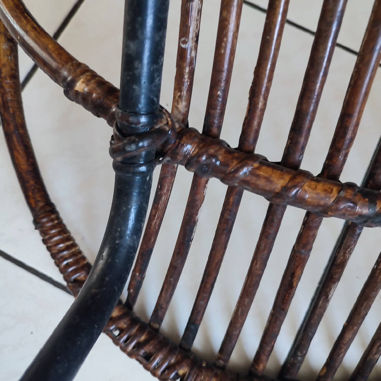 Rattan and metal shell armchair
