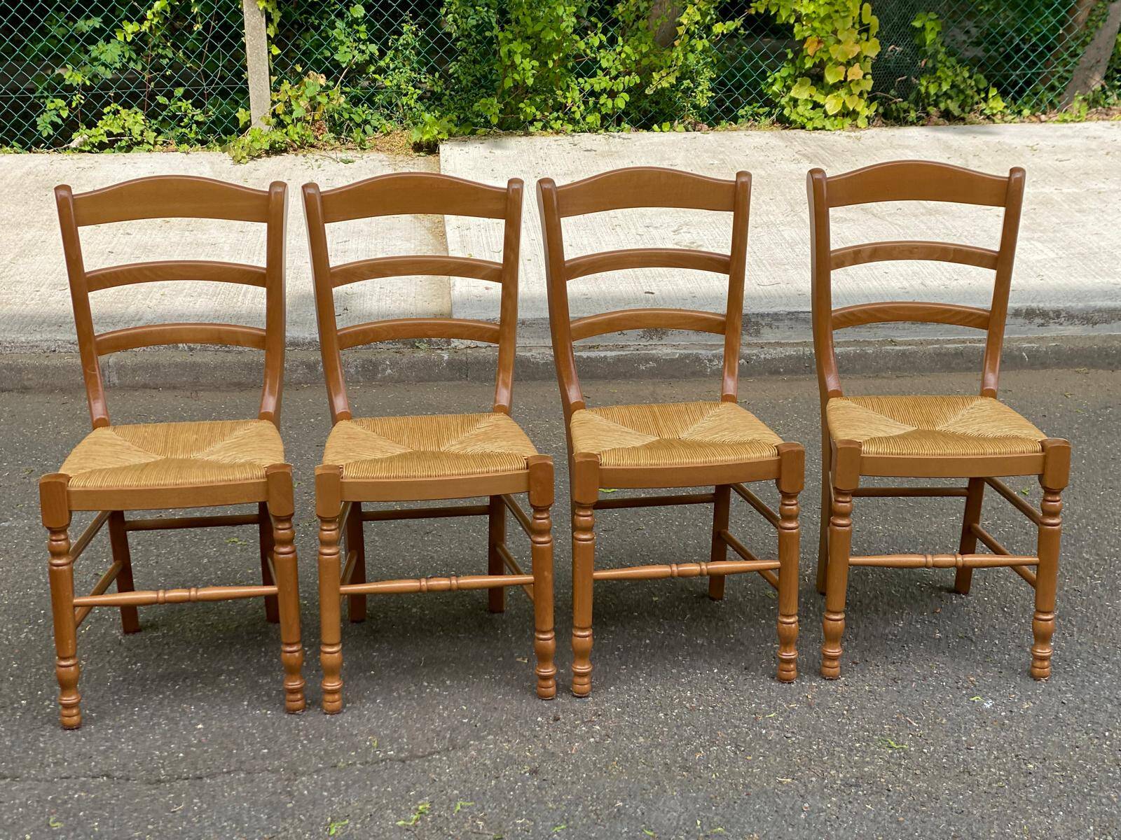 4 solid wood and straw Louis Philippe chairs from the 1960s.