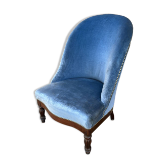 Fauteuil crapaud en velours bleu, années 50