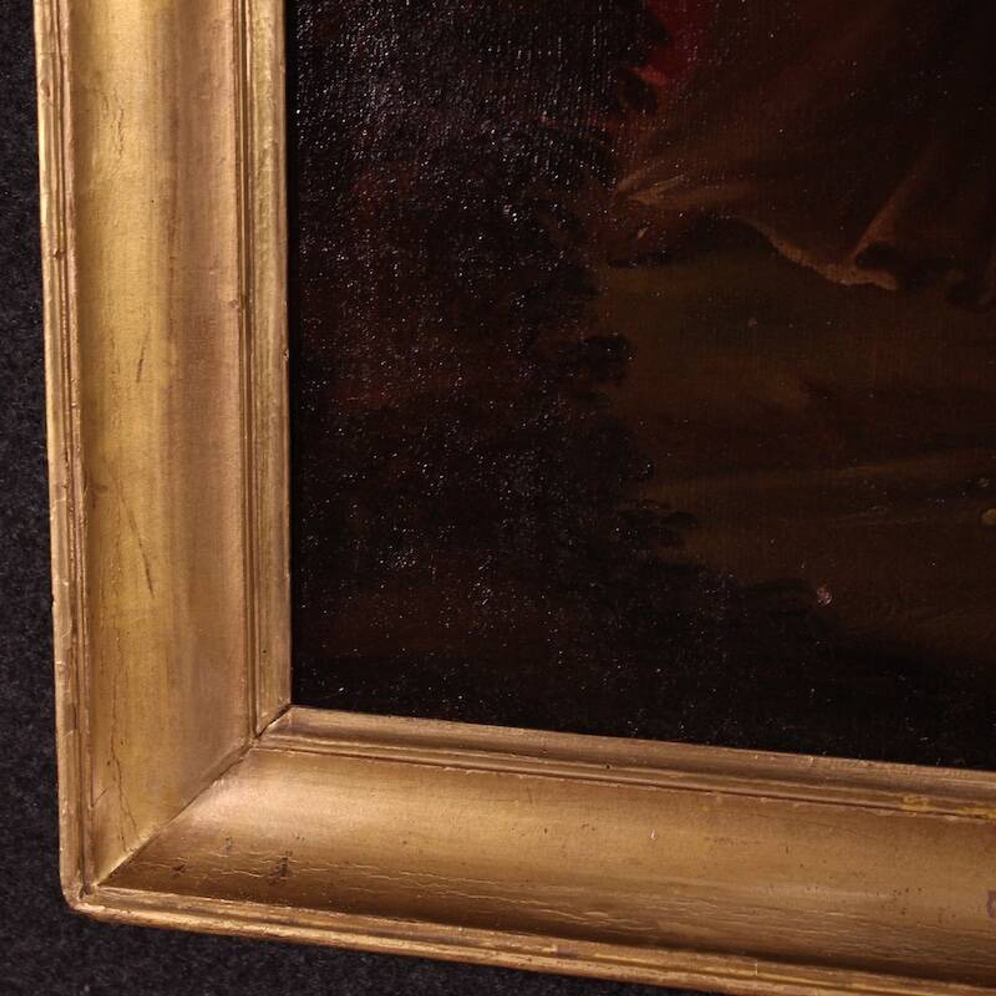 Antique Italian painting Moses saved from the waters from the 17th century