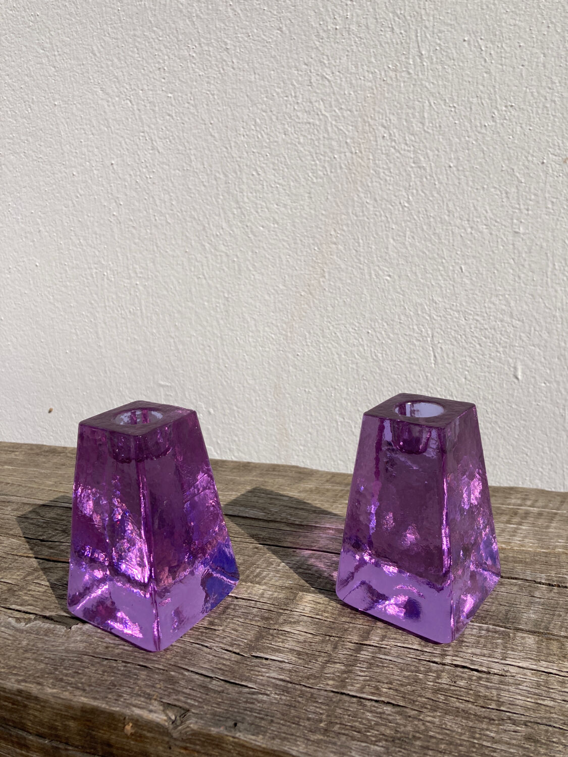 Pair of 1980 candle holders in blown glass