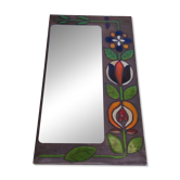 Miroir pierre de lave, fleurs émaillées, années 60-70