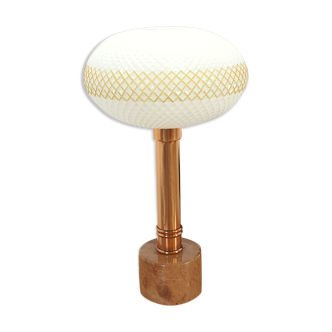 Vintage table lamp marble base with copper and milk glass shade