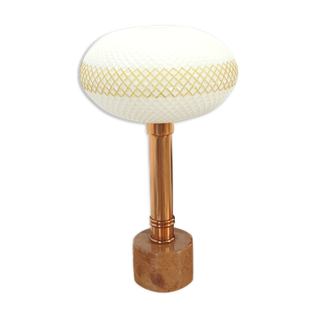 Vintage table lamp marble base with copper and milk glass shade