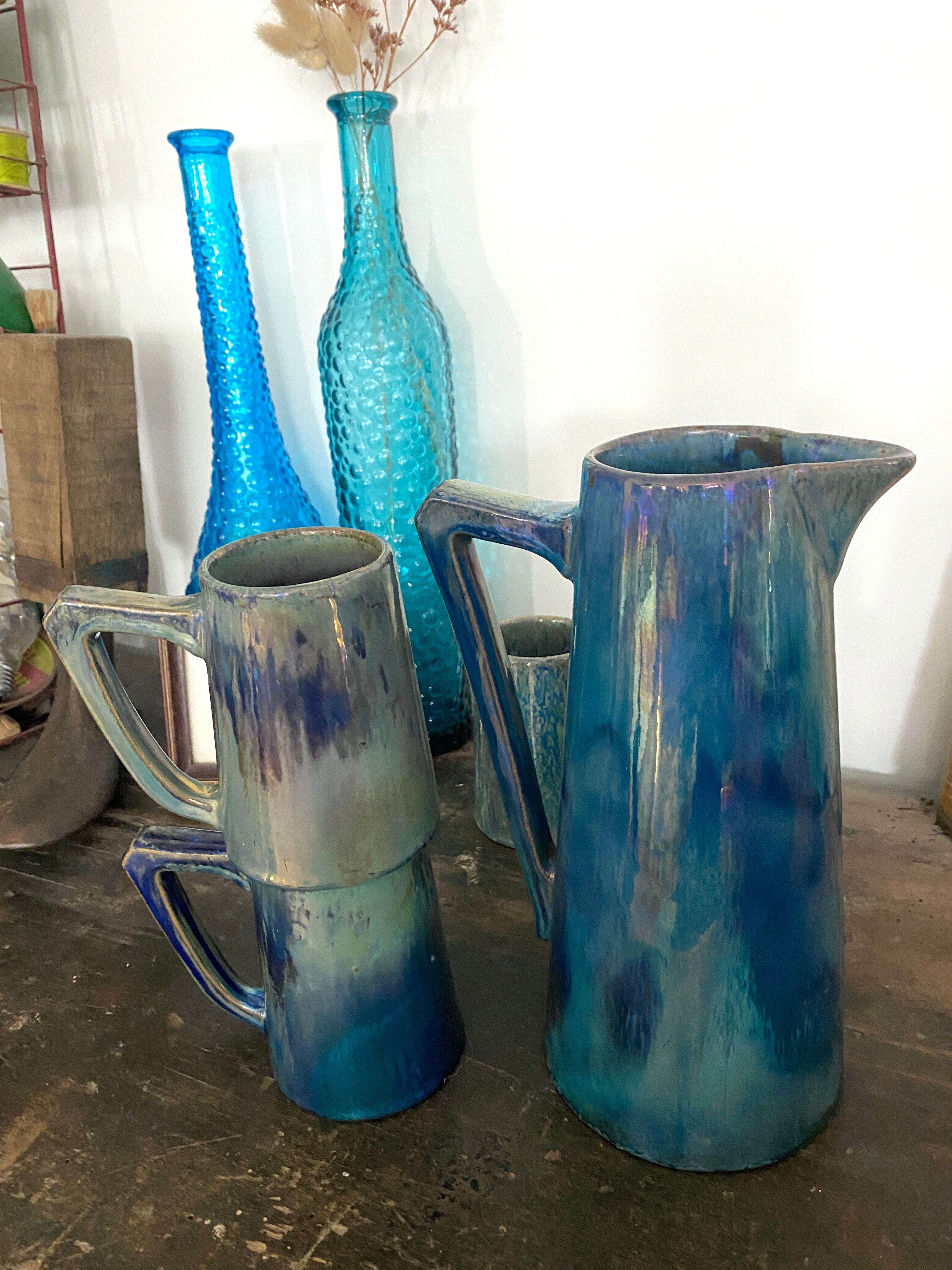 Pichet et tasses en grès rambervillers