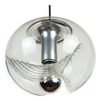 peill & putzler mid century PENDANT LAMP 'wave' clear glass chrome 1960s