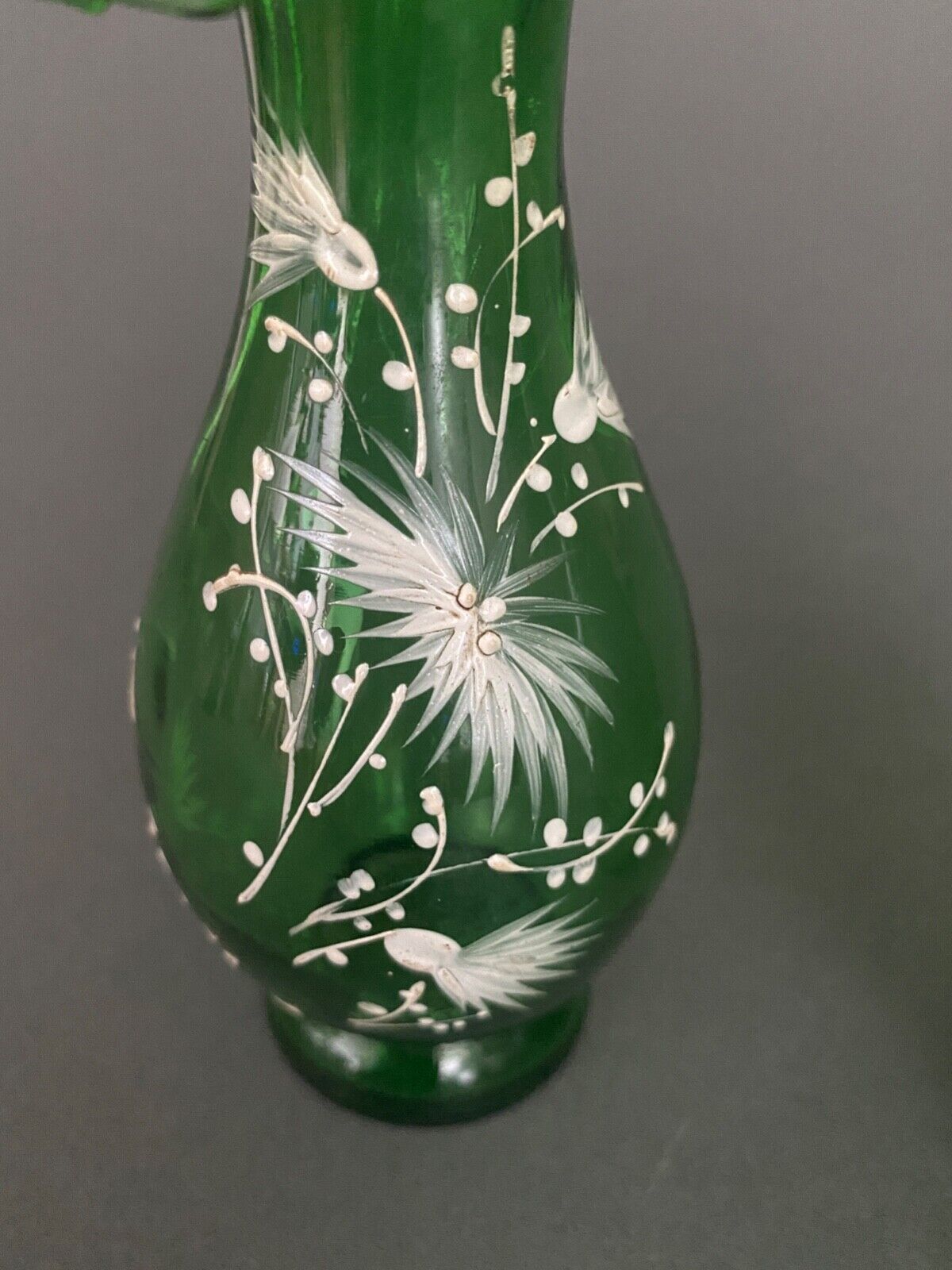 Pair of Marie Gregory vases in green floral decoration enamelled 1900