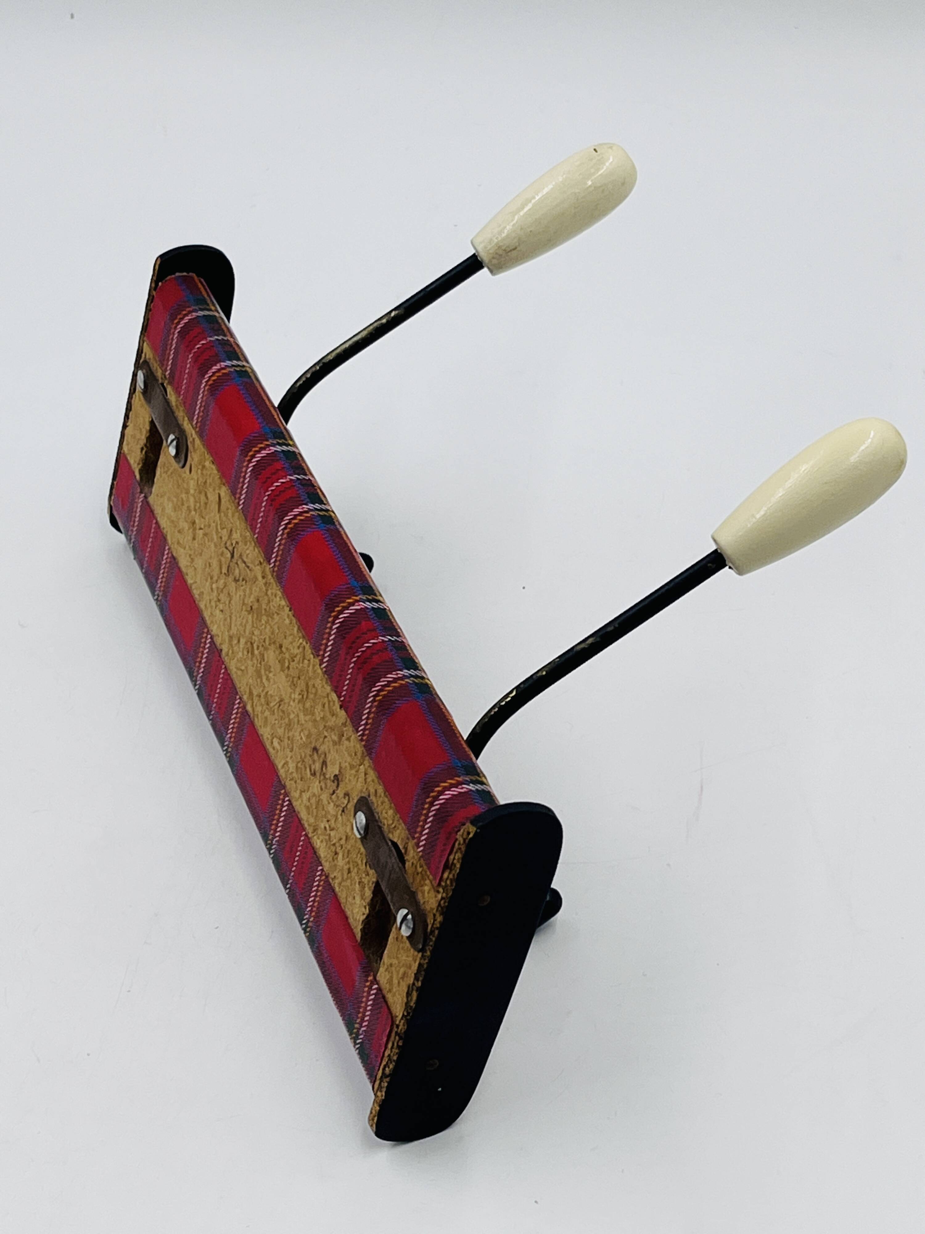 Vintage red Scottish coat rack from the 1970s.