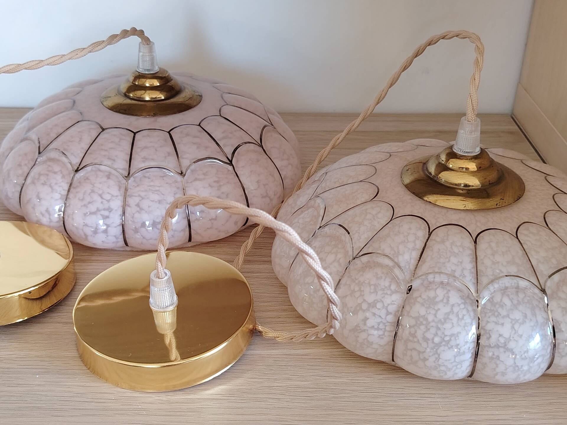 Art Deco pink glass suspensions from Clichy
