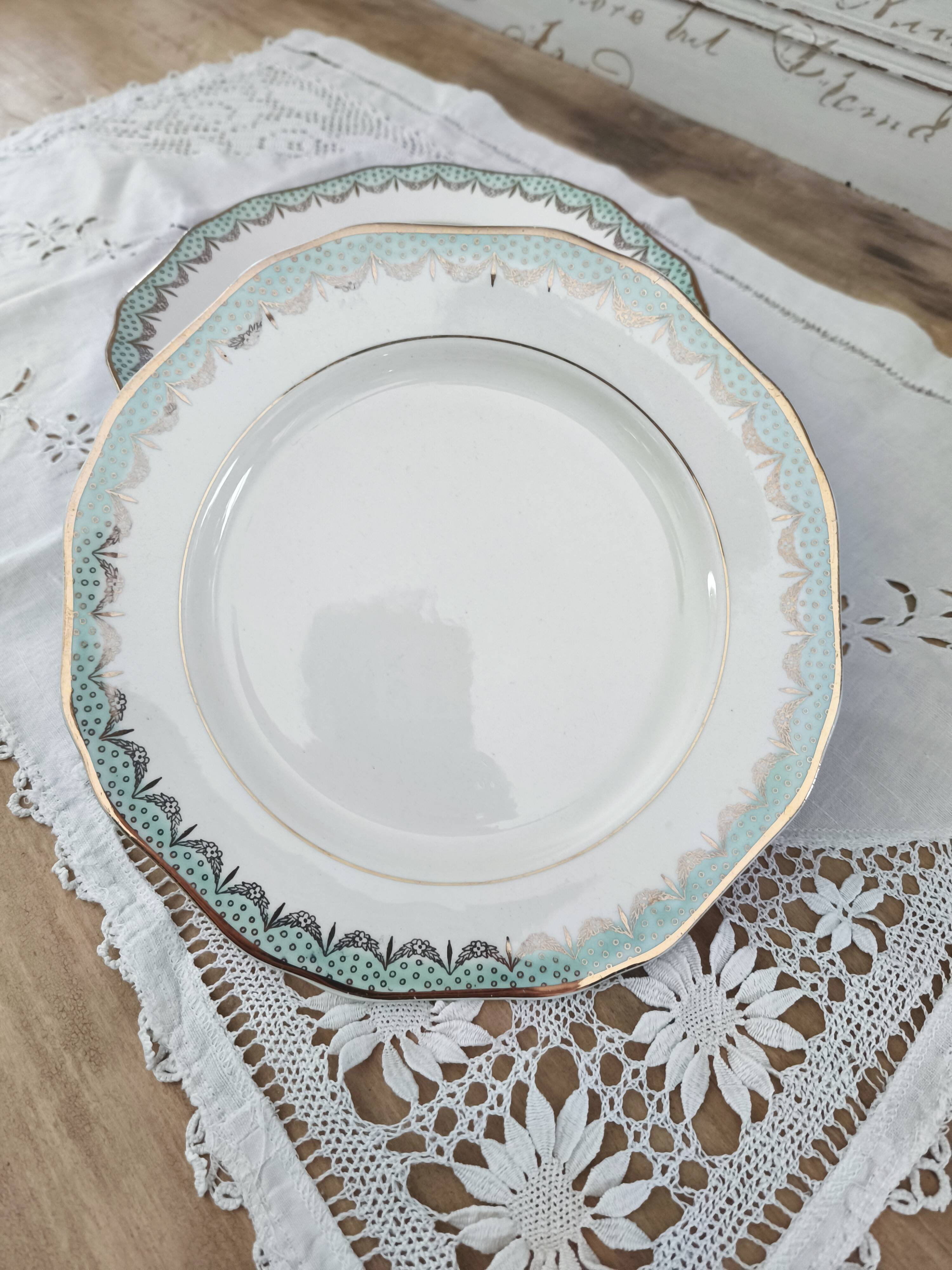 Set of 7 Longwy France earthenware dessert plates, Trianon model