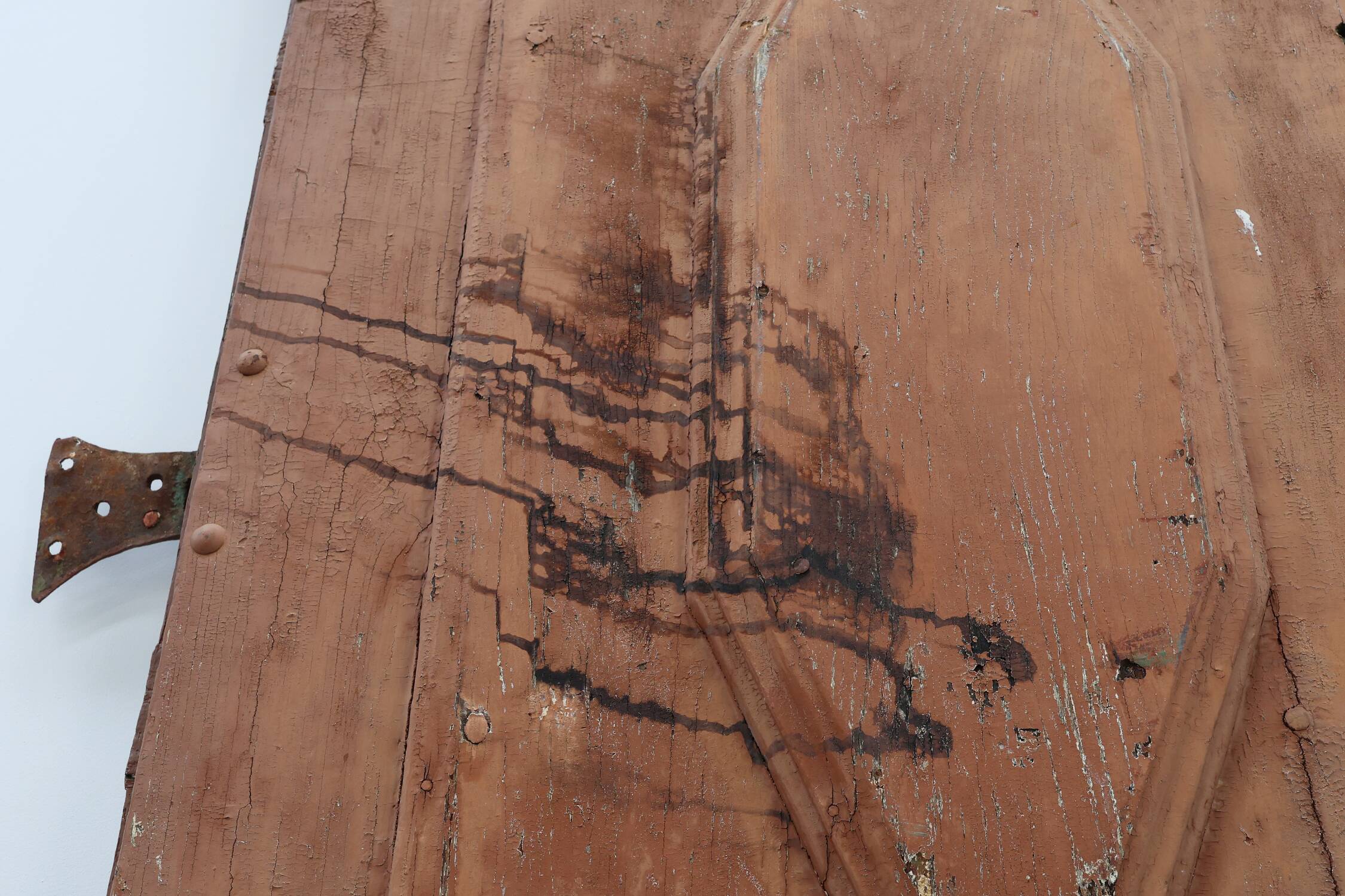 Large 17th century Monastery doors in terracotta lacquered oak, Portugal