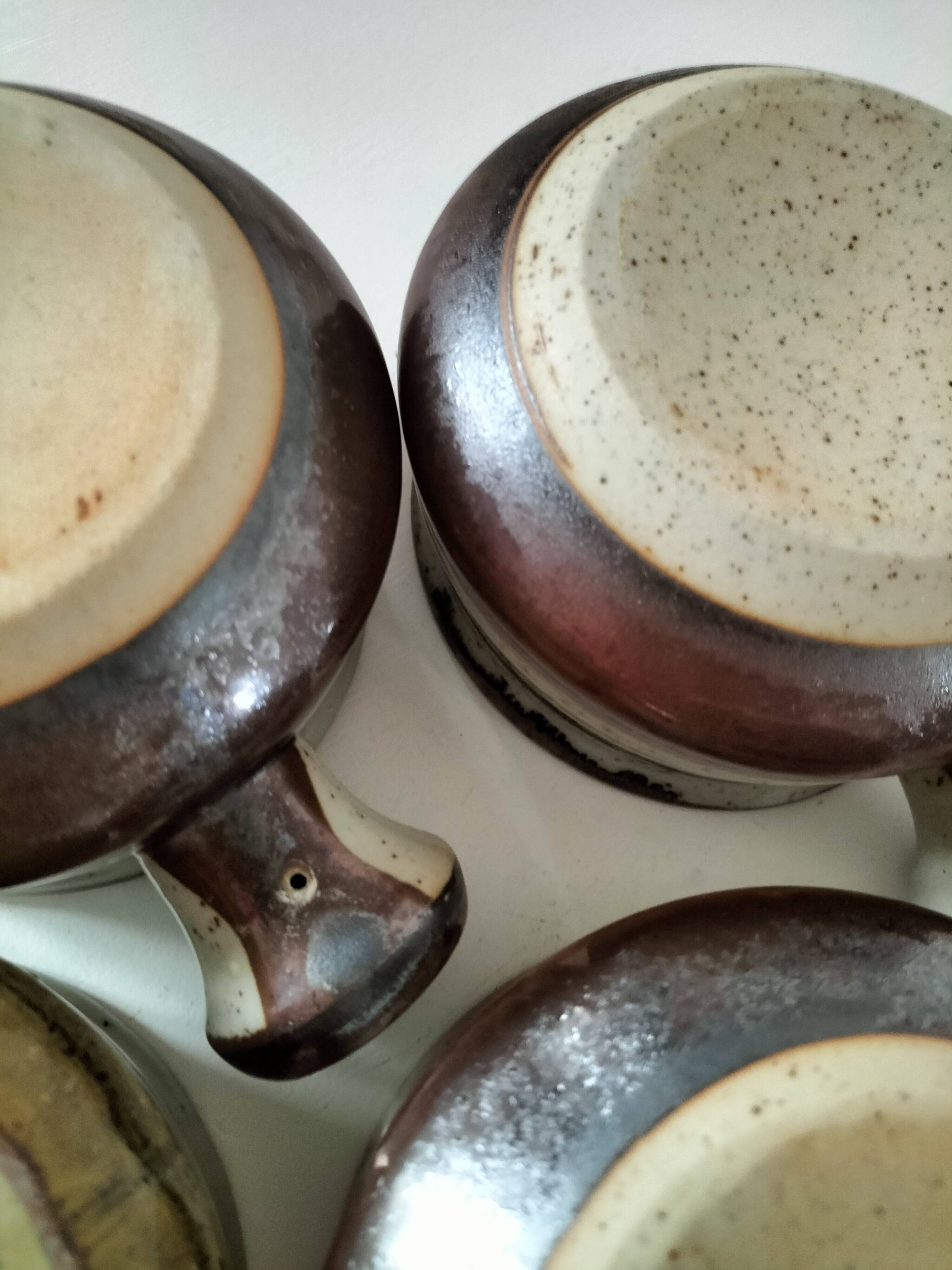 4 caquelons en grès émaillé, esprit wabi-sabi, années 70