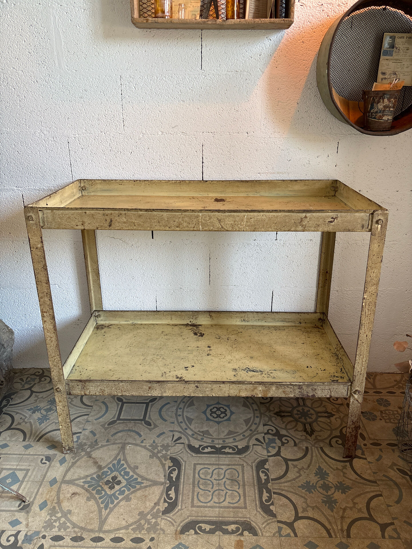 Beige metal shelf