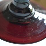 Lampe à huile signée Biot verre soufflé bullé aubergine