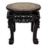 Asian wooden stand carved with Demons, marble top, Indochina, circa 1880