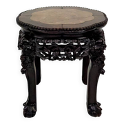 Asian wooden stand carved with Demons, marble top, Indochina, circa 1880