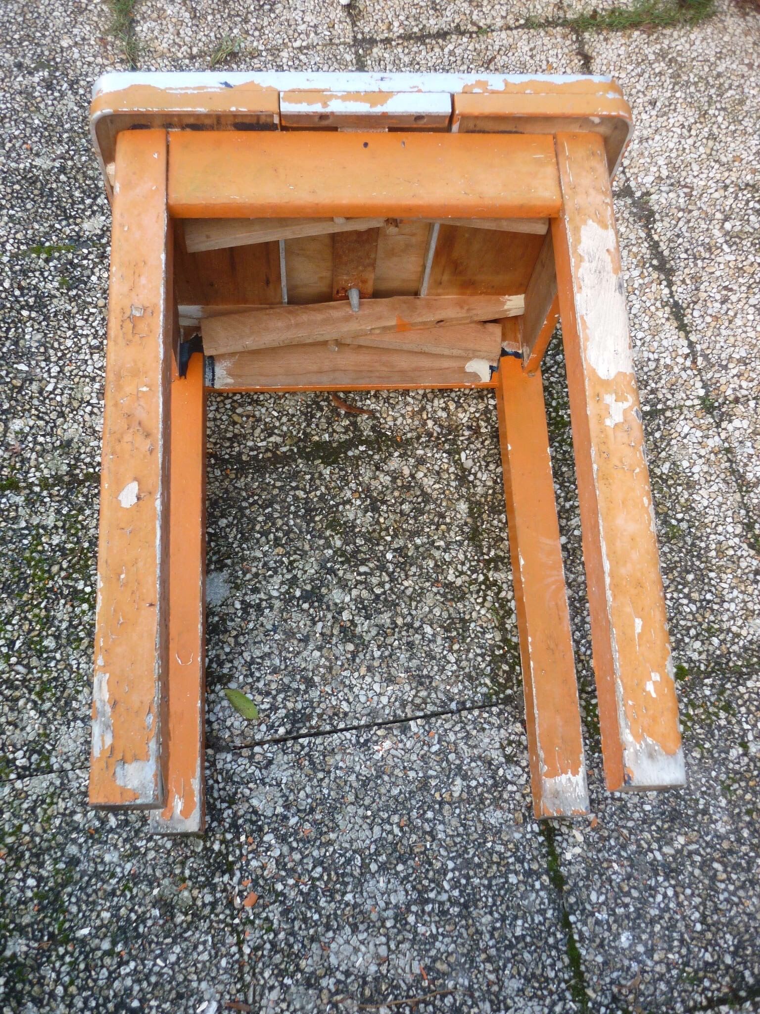Table with extensions in wood and aluminum, ROC + 1 chair from the 50s