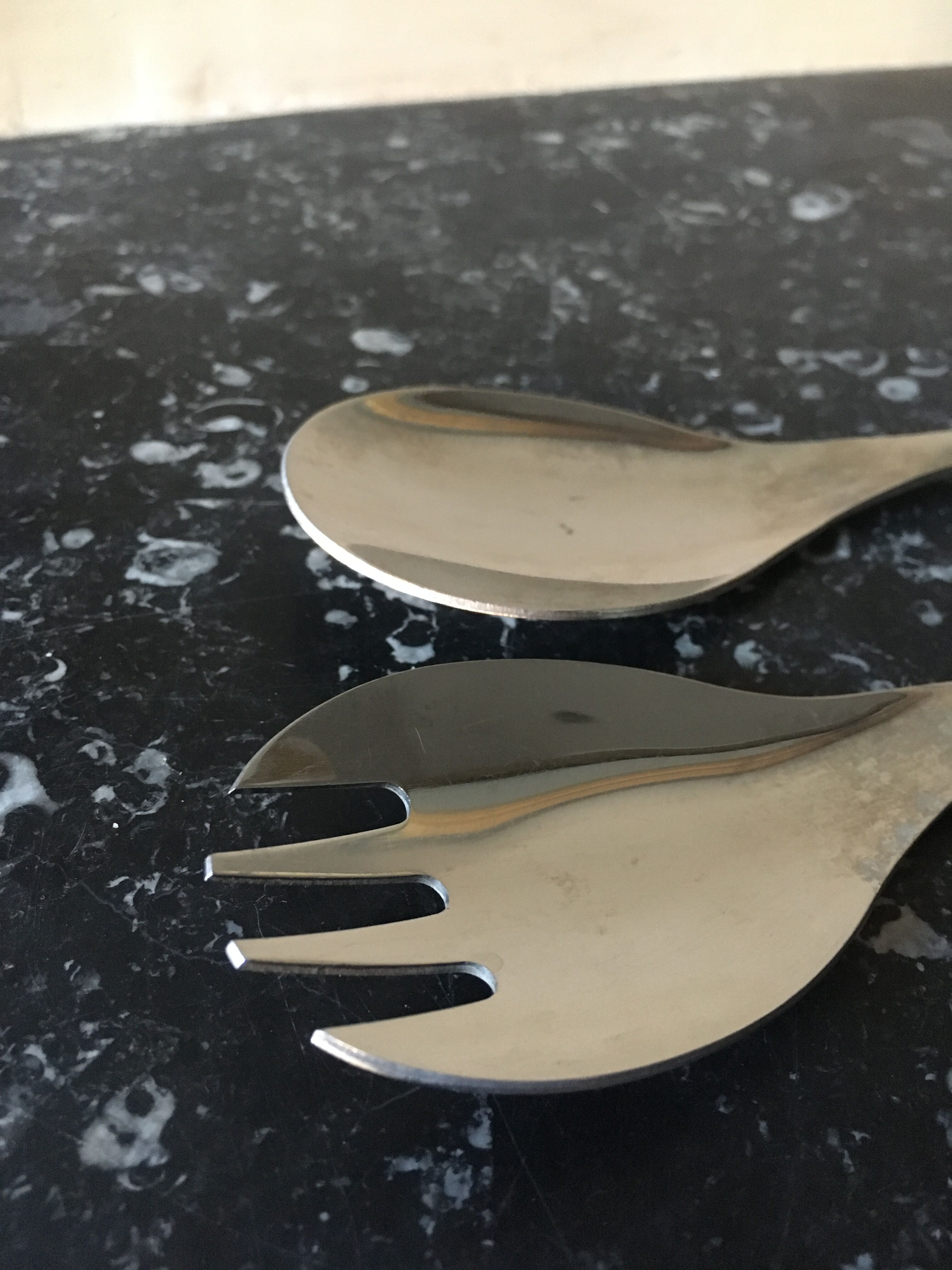 Guy Degrenne salad cutlery in stainless steel and bakelite