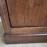Vintage bedside table in the shape of a wooden column and a gray marble top