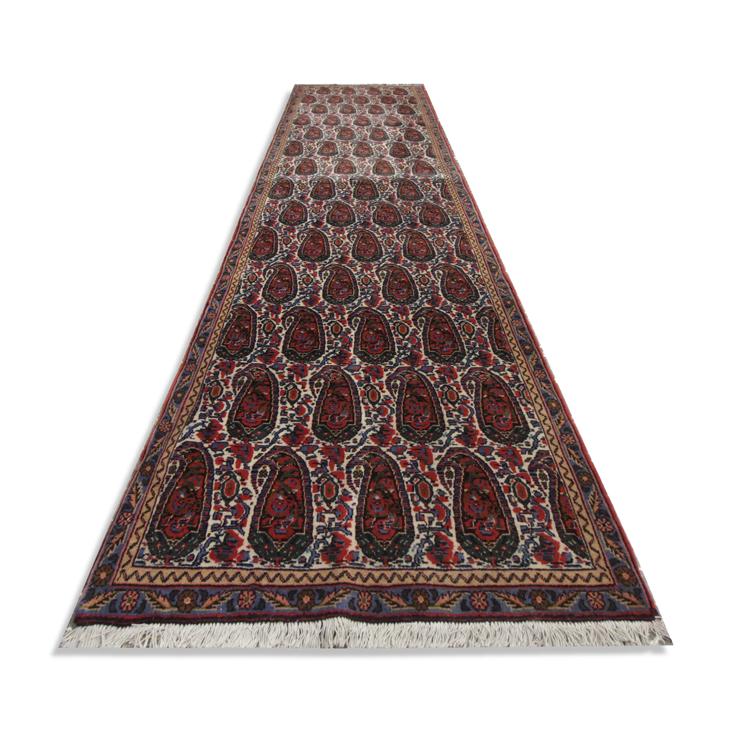 Tapis persan fait main de coureur de Kerman 92x375cm