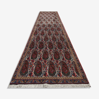 Handmade Persian Kerman Runner Rug, Long Oriental Wool Carpet- 92x375cm