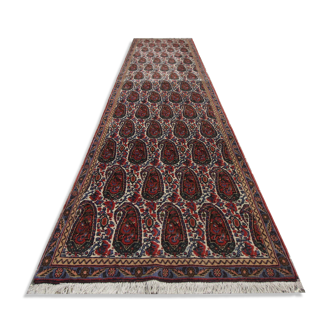 Handmade Persian Kerman Runner Rug, Long Oriental Wool Carpet- 92x375cm