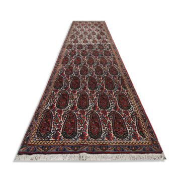 Handmade Persian Kerman Runner Rug, Long Oriental Wool Carpet- 92x375cm