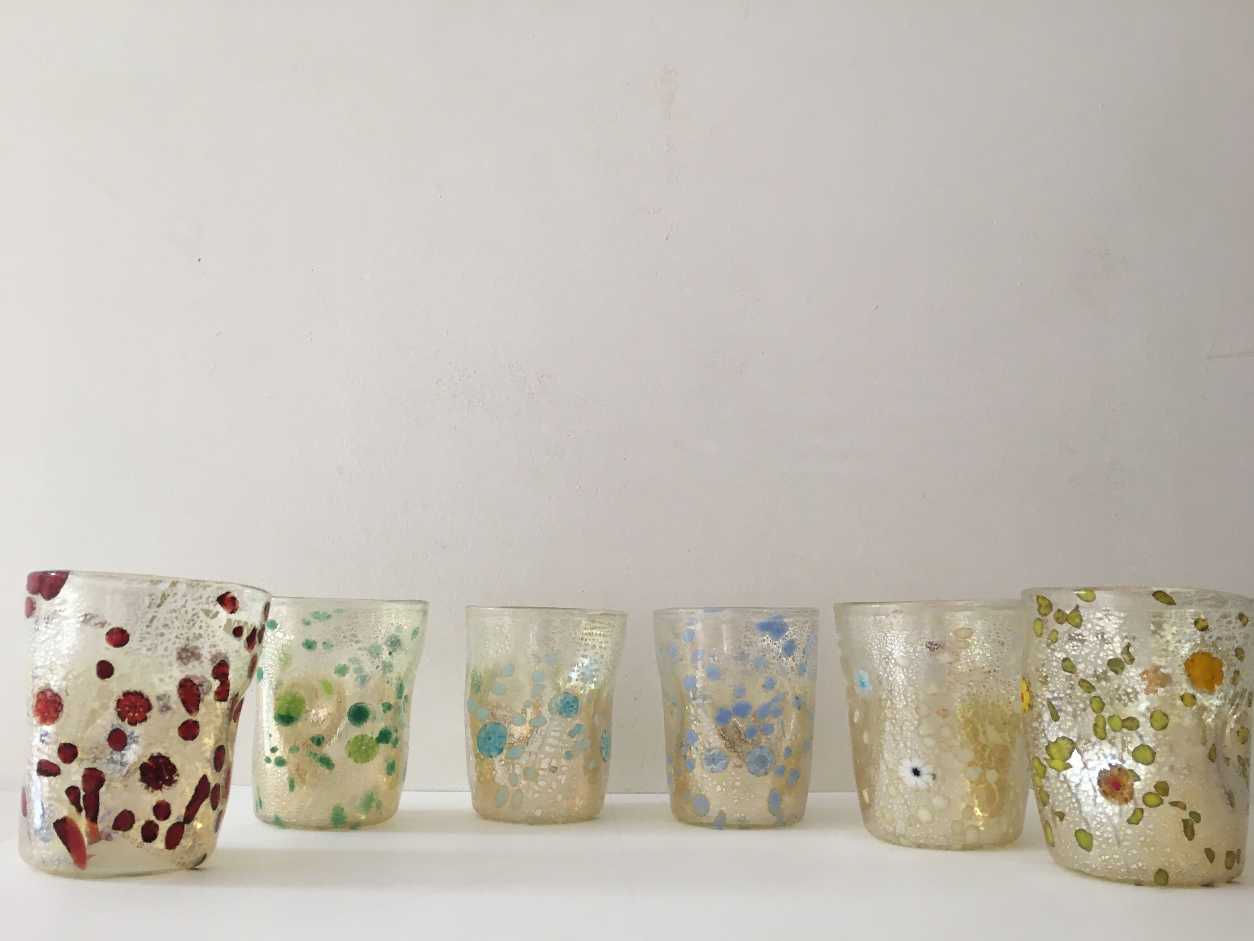 Set of 6 murano glasses acqua "goto" "murrisa" in murano glass unique piece