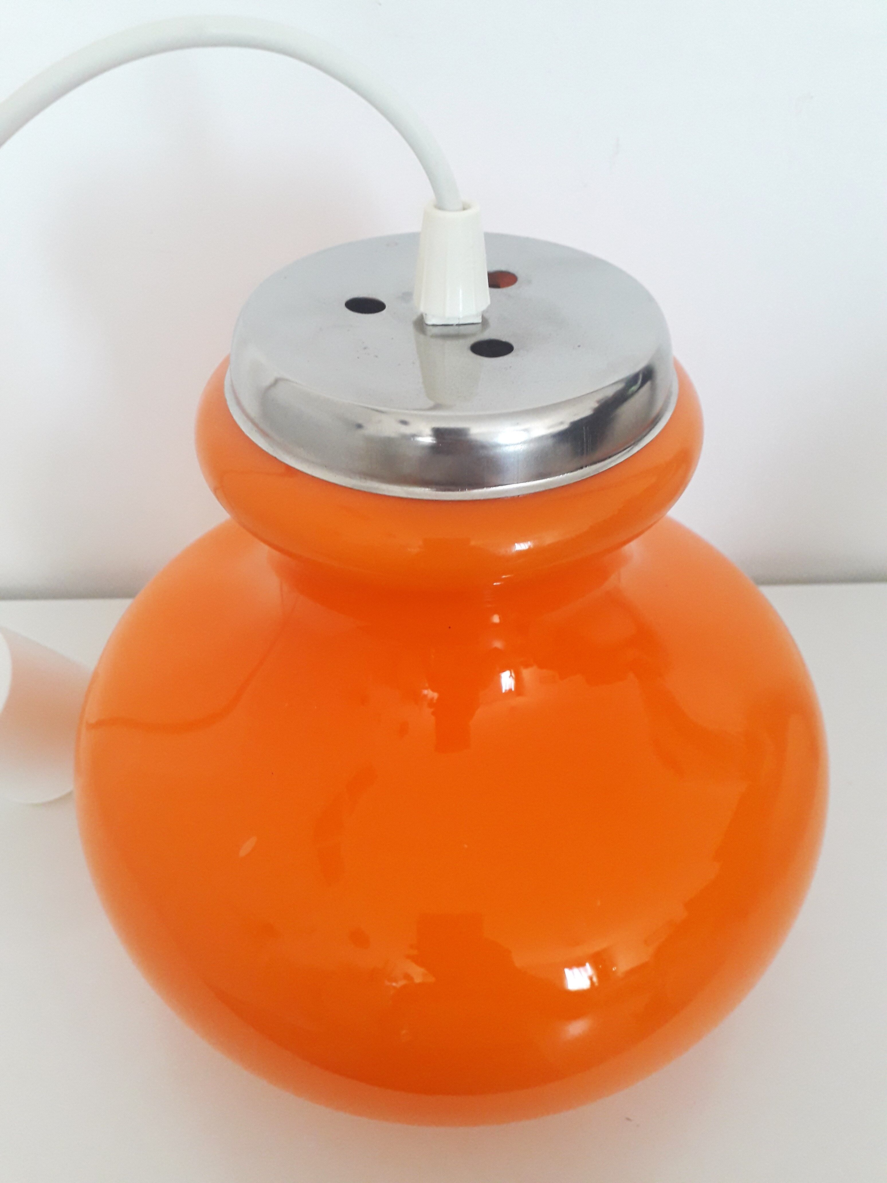 Vintage pendant lamp, orange opaline glass 1970