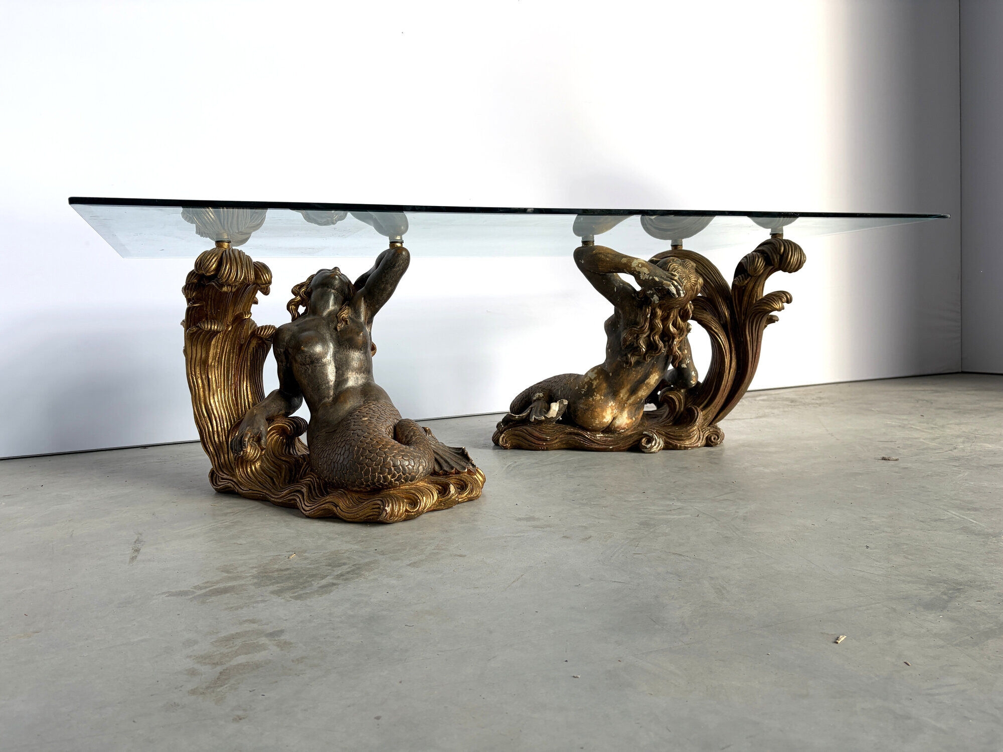 Vintage gilt wood mermaid coffee table, 1960s - Italy