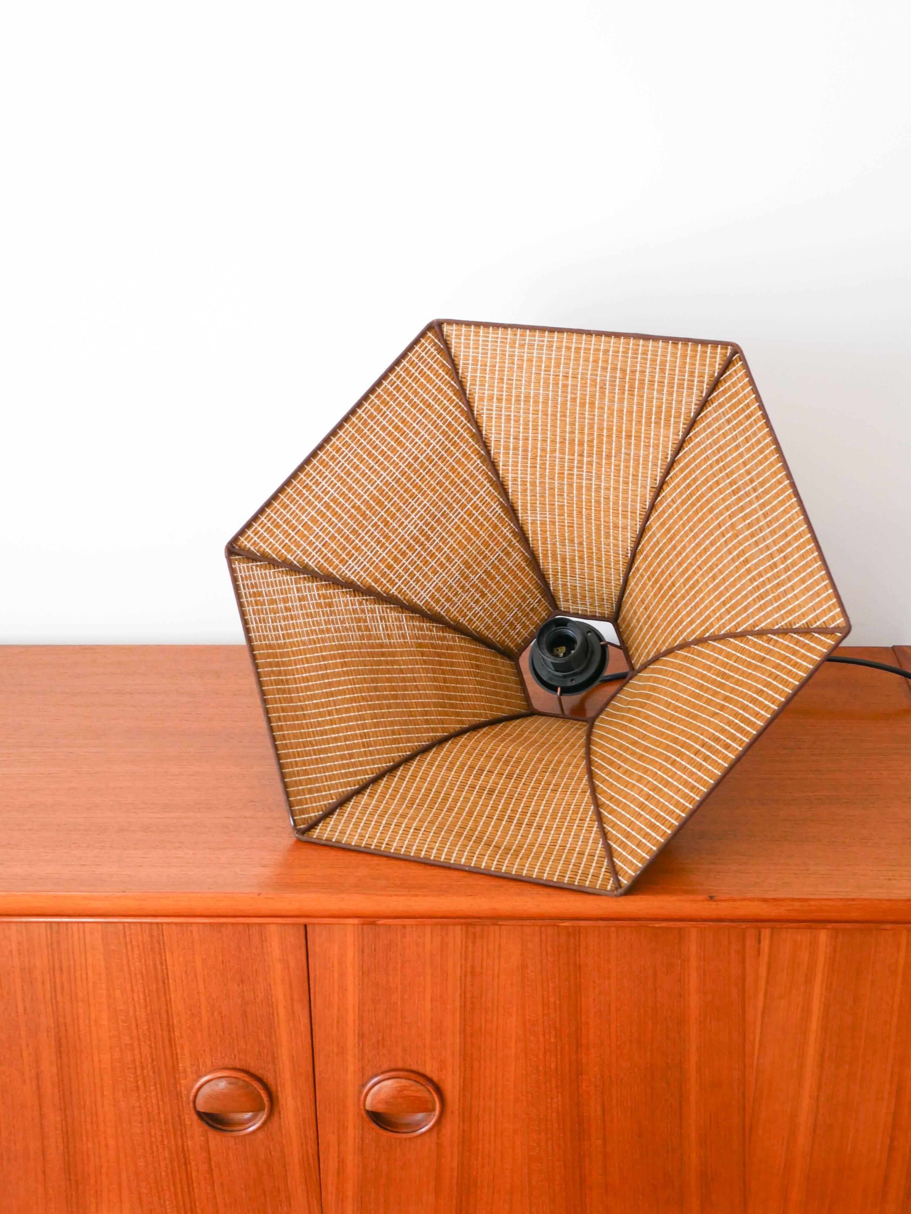 Hexagonal pendant light in brown rattan, 1970