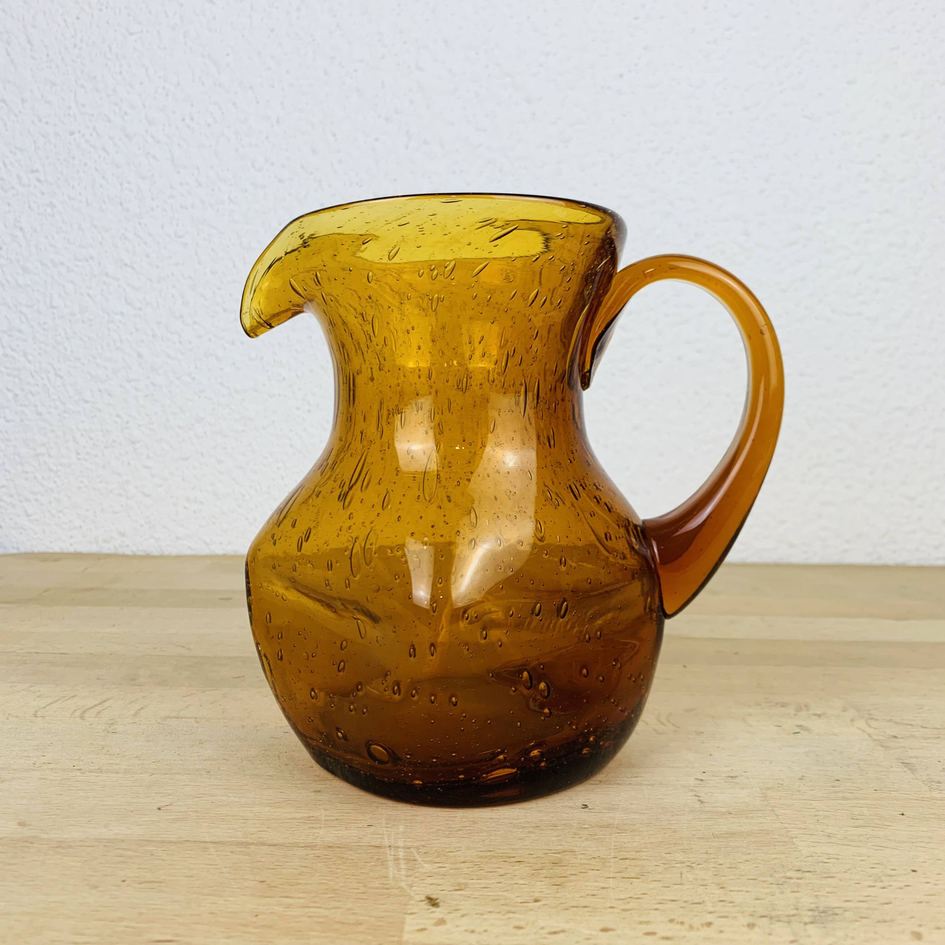 Biot amber/orange bubbled glass pitcher