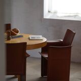 Ensemble de 4 fauteuils en cuir marron/rouge, Tito Agnoli, moderne italien, années 1970