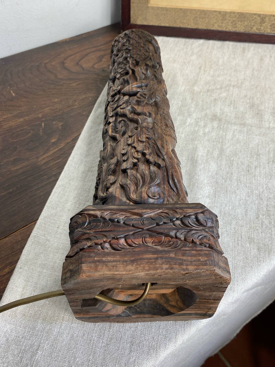 Carved wooden Balinese lamp base
