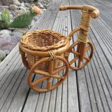 Cache pot en rotin et bambou tricycle vélo années 60 70