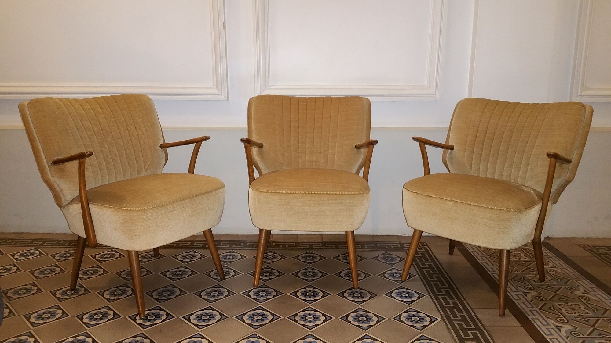 Set of 3 chairs 50s 60s cocktails champagne beige