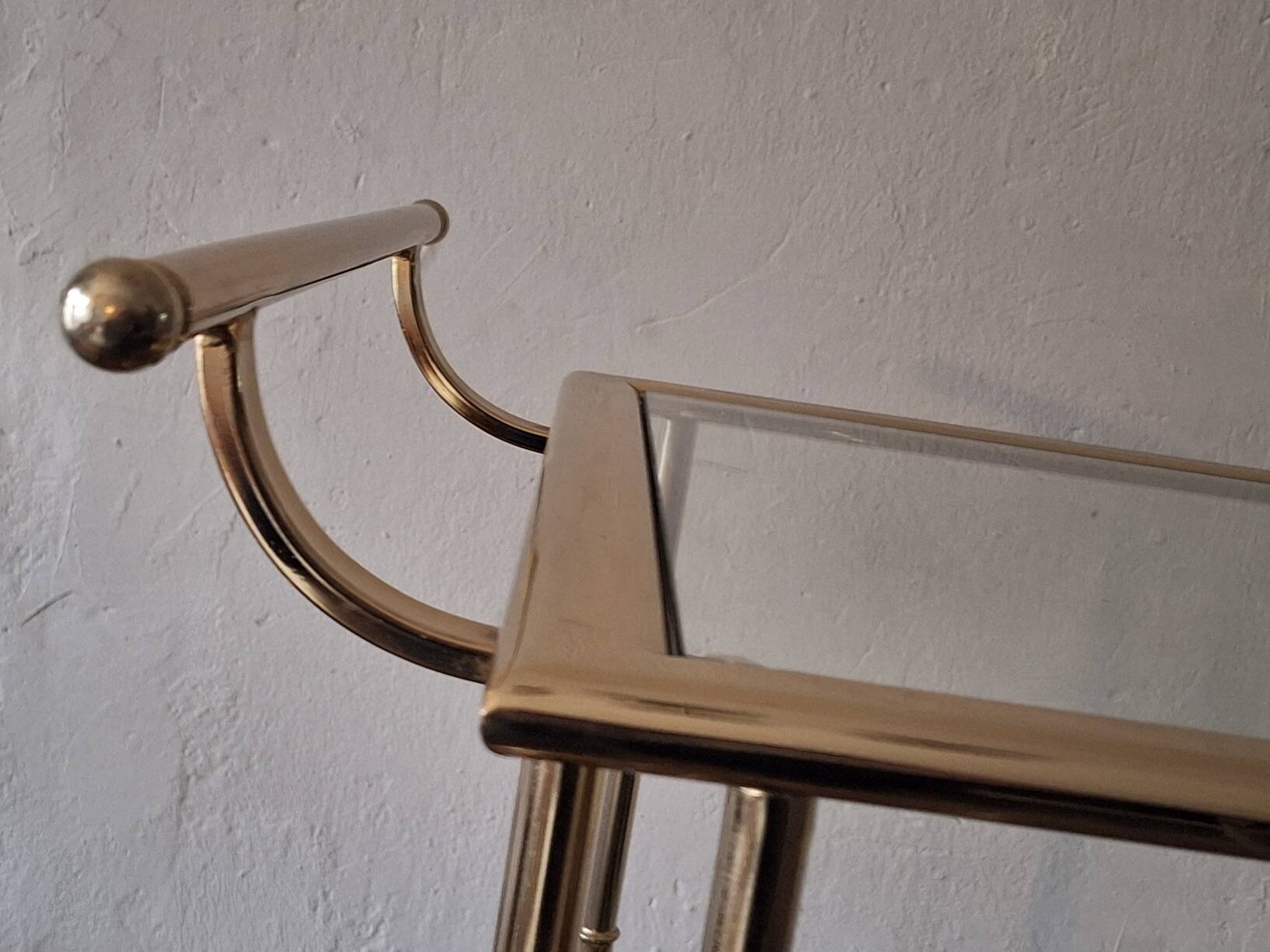 Hollywood Regency gilt brass bar cart drinks trolley, 1970s