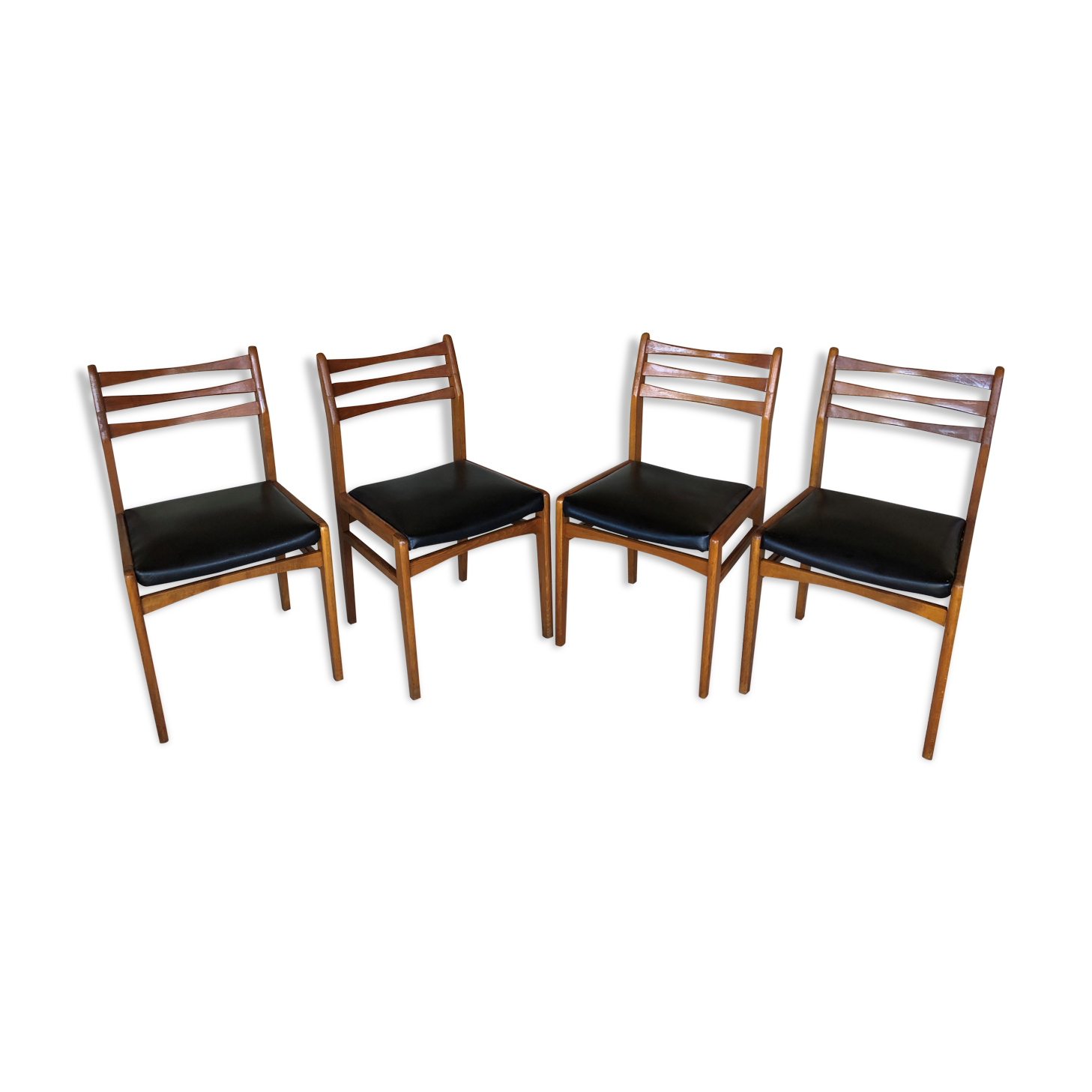 Set of 4 scandinavian chairs in blond teak and black skai 60s
