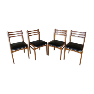 Set of 4 scandinavian chairs in blond teak and black skai 60s