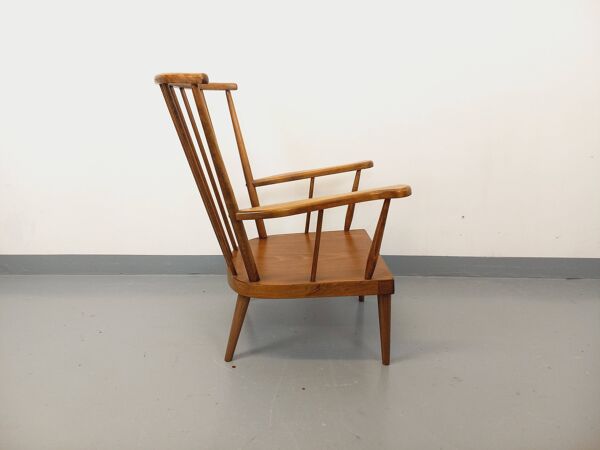 Fauteuil en bois vintage Baumann modèle Éventail des années 60