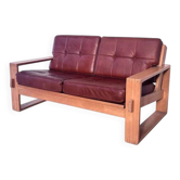 Leather 2 seat lounge sofa in "Bonanza" style, 1970s