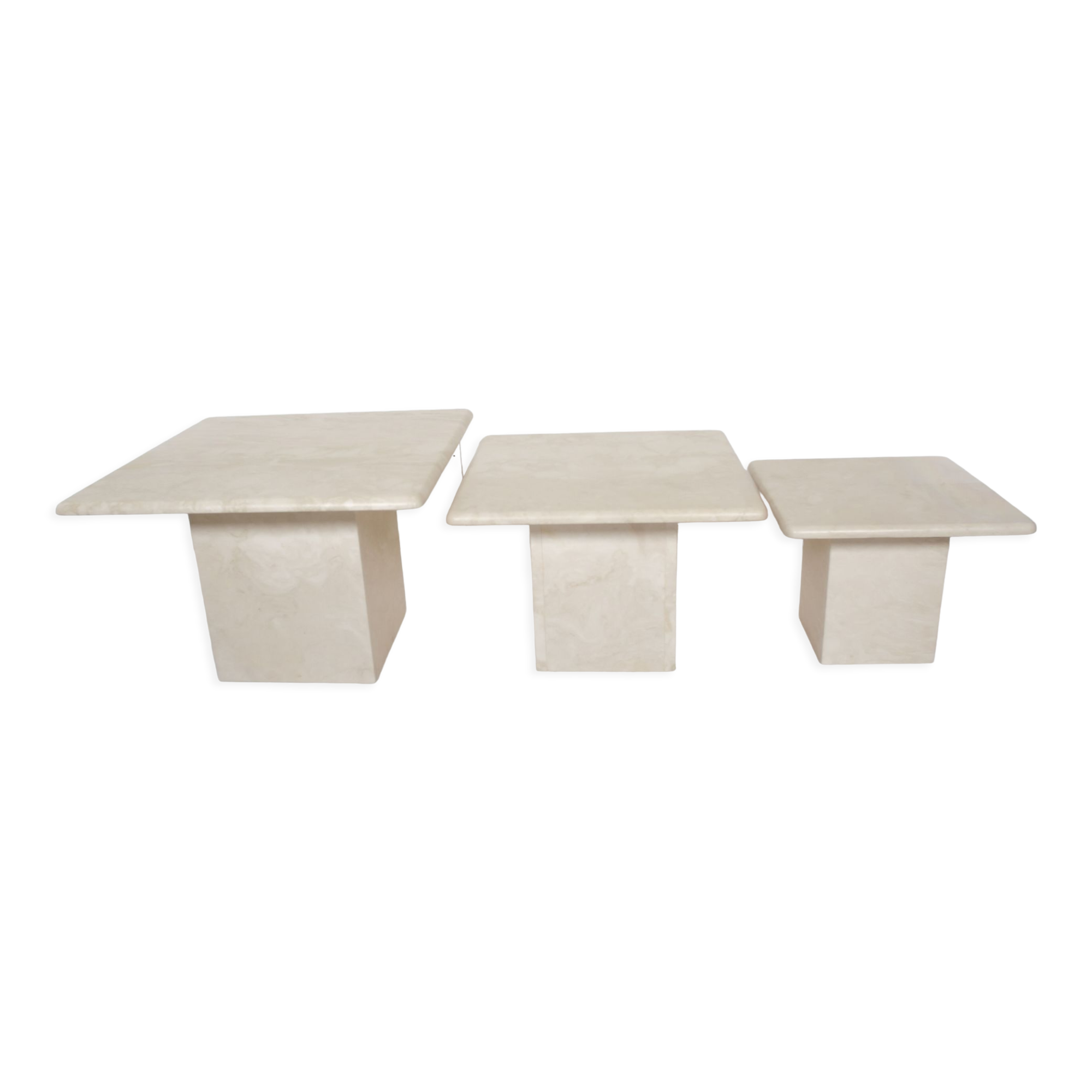 Set of 3 vintage travertine coffee tables, italy, 1970